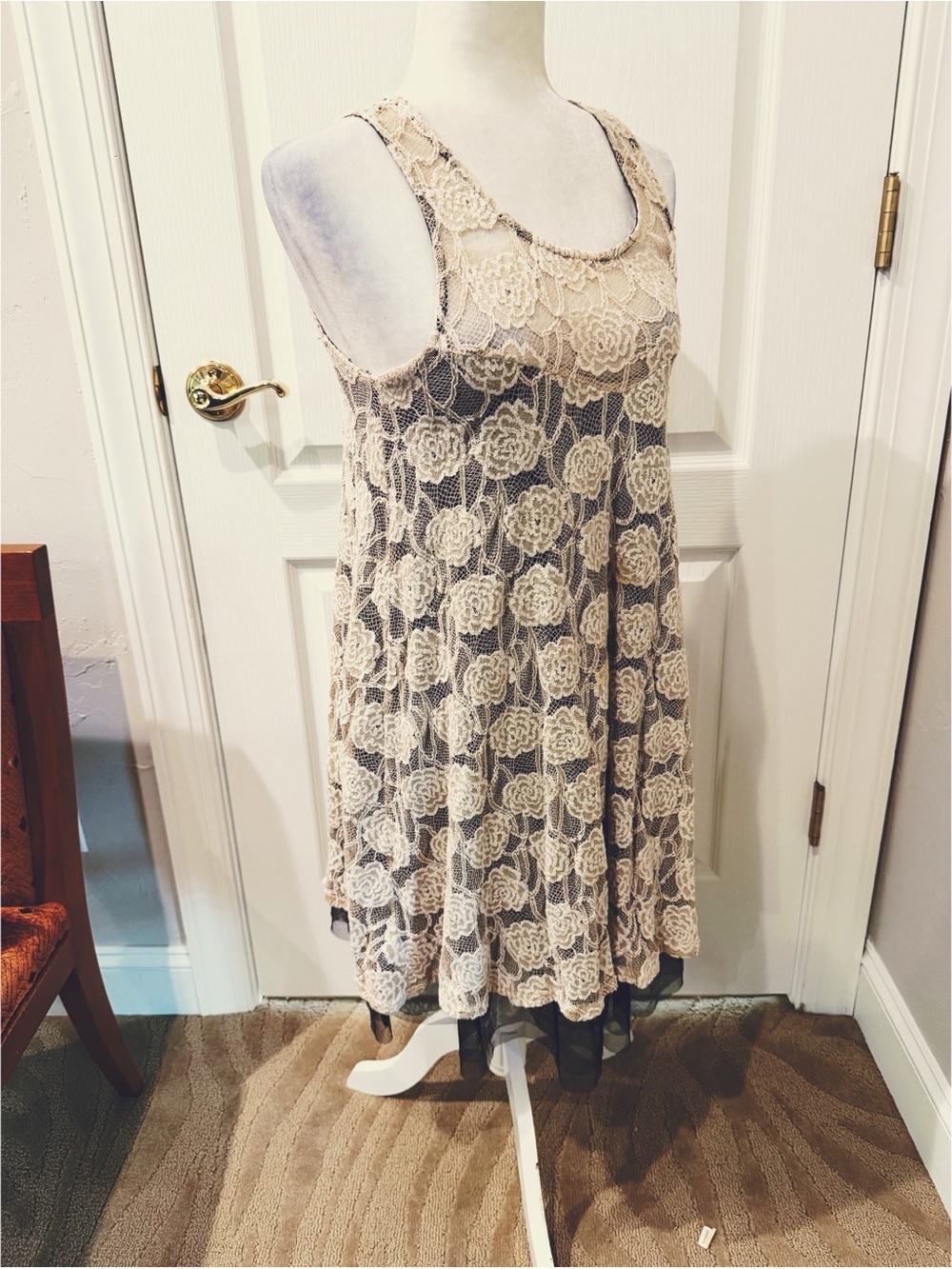 Hazel Ivory Lace With Black Underlay Babydoll Dress - Picture 4 of 4